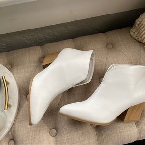 White wooden heel booties